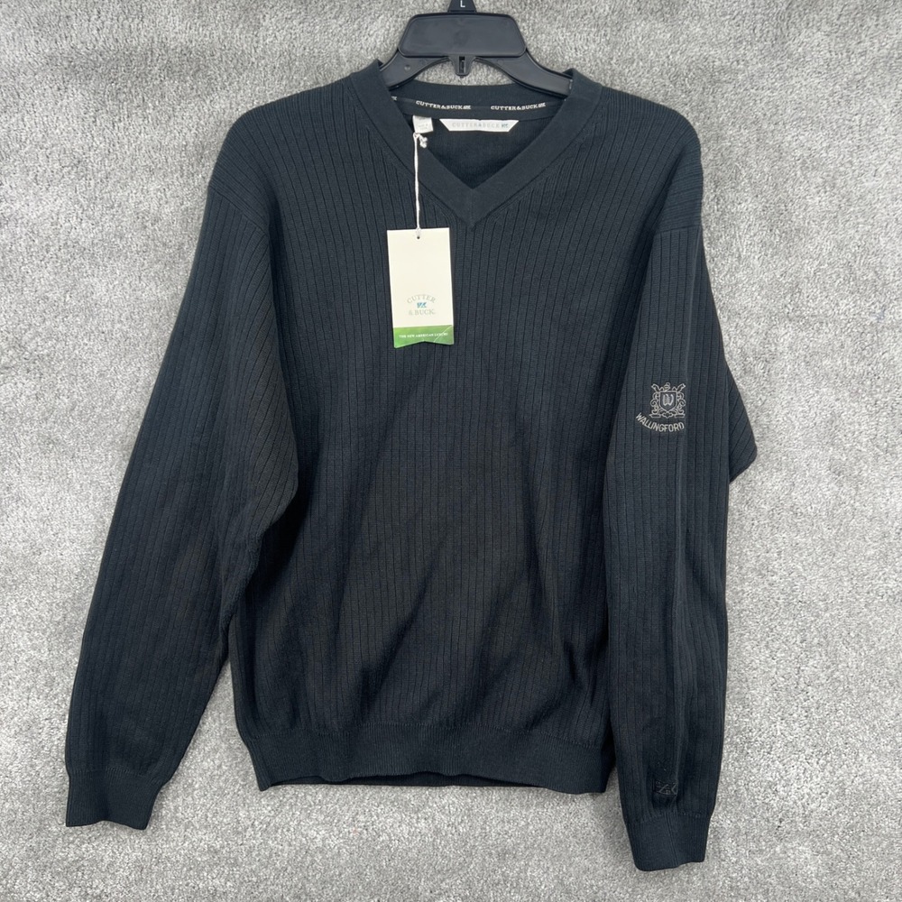 Cutter & Buck Ribbed Sweater Black Size‎ M Wallingford CT Logo Golf Preppy NWT